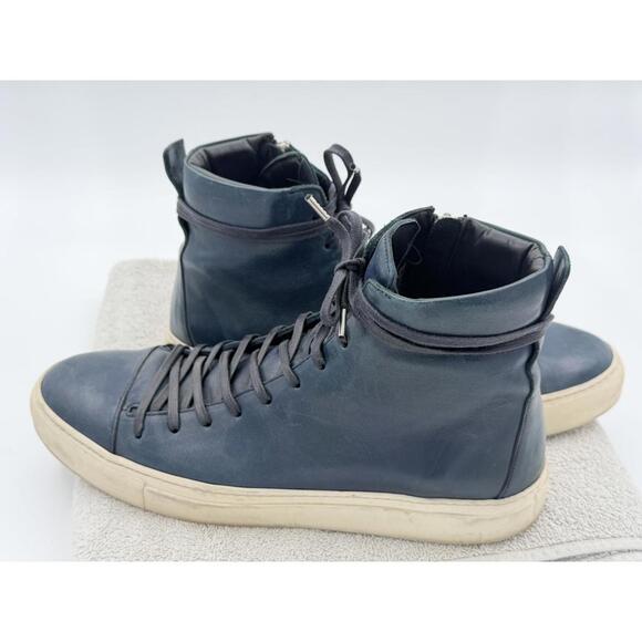 John Varvatos Reed Leather High Top Sneakers - Blue, Size 12 - Picture 4 of 8